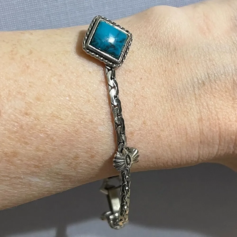 VTG Goldette Faux Turquoise Bracelet Silver Tone Chain Southwestern Boho FLAW